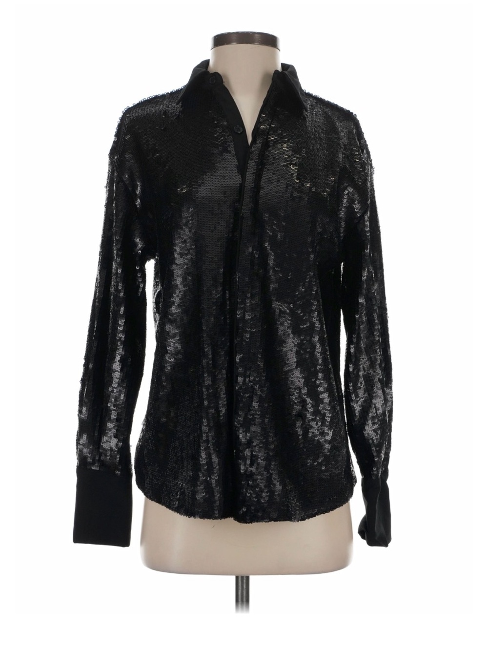 future collective kahlana barfield brown sequin black button down sequin top
